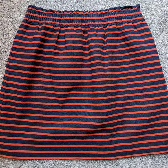 J Crew Cotton  Linen Navy and Orange Striped Skirt - Picture 3 of 10